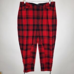 Banana Republic Plaid Riding Pants Size 18 Wool Blend Button Fly Ankle Ties